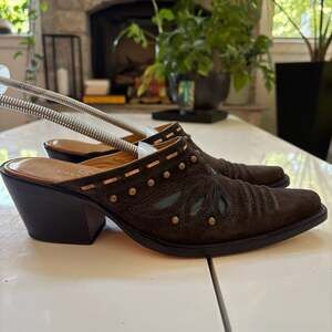 Cole Haan Brown Suede Studded Mule Heels